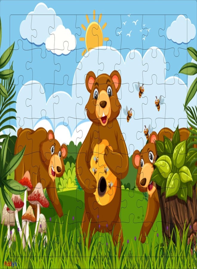 فيدلايز أحجية خشبية من فيدليز مكونة من 54 قطعة للأطفال من عمر 6 سنوات فما فوق، أحجية خشبية مزدوجة الطبقات مع طباعة أمامية وخلفية زاهية، أحجية تعليمية للأطفال (دببة) - Image 1